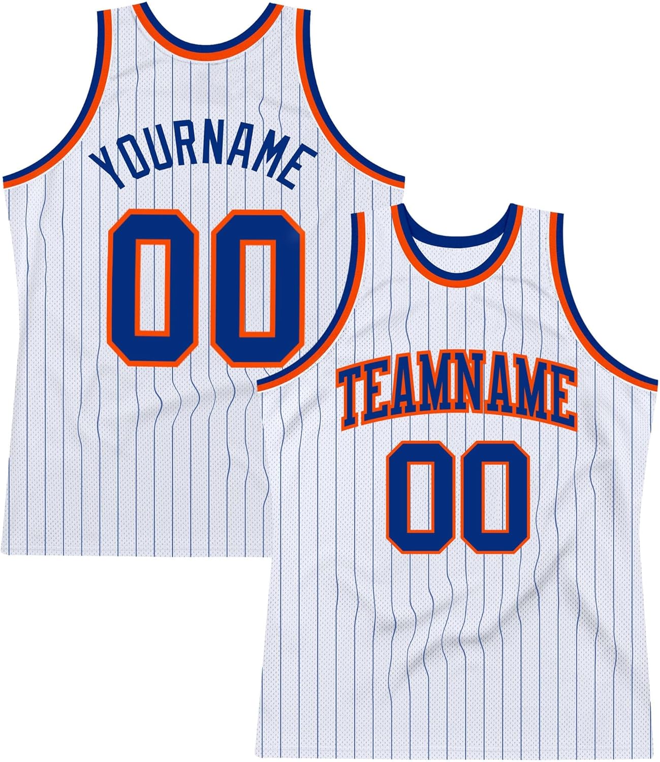 Custom Name Team Name Number White Orange Pinstripe Orange-Navy Authentic Basketball Jersey, Personalized Basketball Jersey - Image 16
