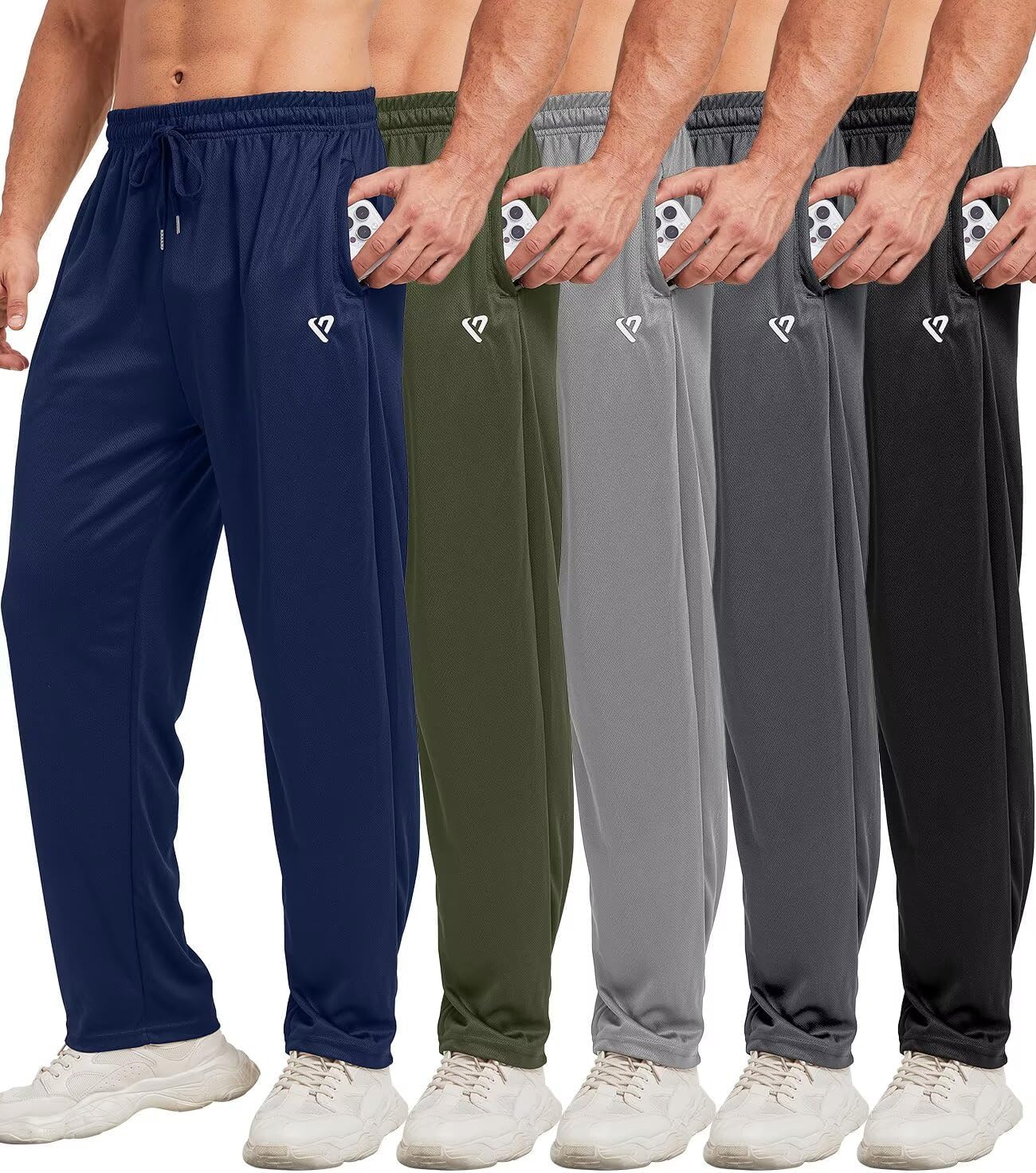 5 Pack Mens Sweatpants Open Bottom Joggers for Men with Zip Pockets Loose Fit Mesh Athletic Pants for Running,Casual - Image 10