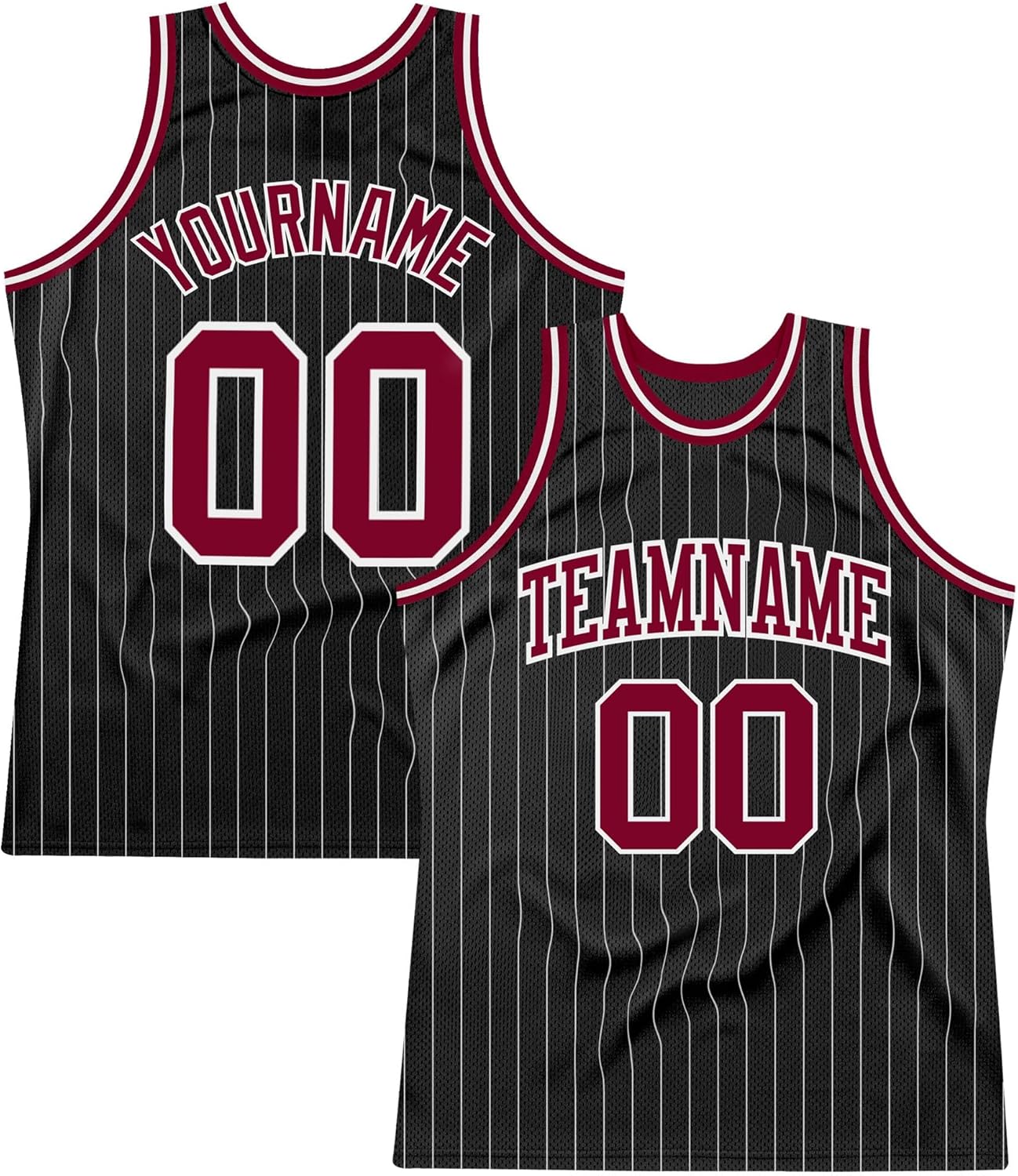 Custom Name Team Name Number Black White Pinstripe Maroon-White Authentic Basketball Jersey, Personalized Basketball Jersey - Image 7