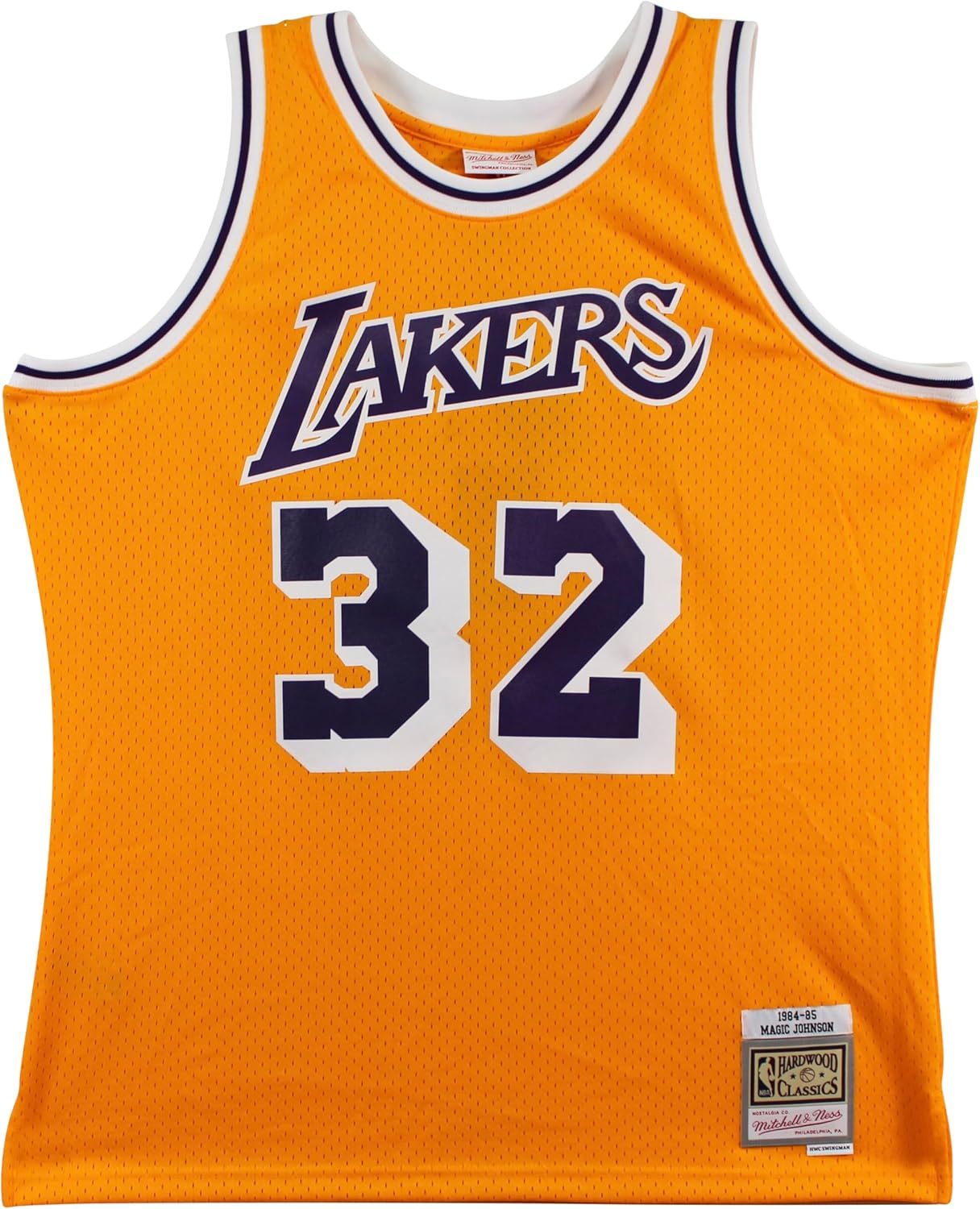 Lakers Magic Johnson "5x NBA Champ" Signed Yellow M&N HWC Swingman Jersey BAS W - Image 4