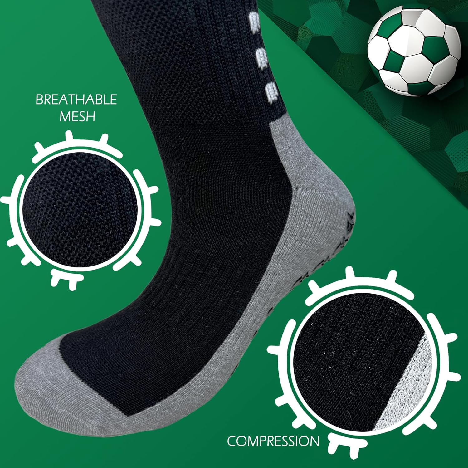 Vegove 6 Pairs Men's Cushioned Soccer Socks with Grip, Non Slip Sports Socks, Knee High Compression Basketball Stockings - Image 6