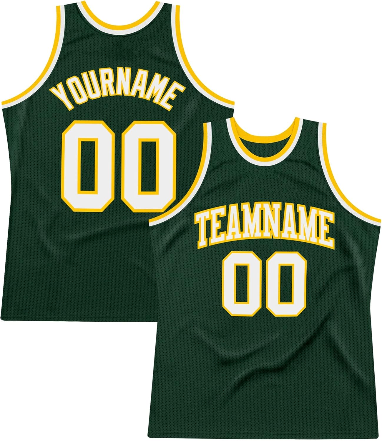 Custom Name Team Name Number Hunter Green Gold Authentic Throwback Basketball Jersey, Personalized Uniform Basketball Shirt - Image 7