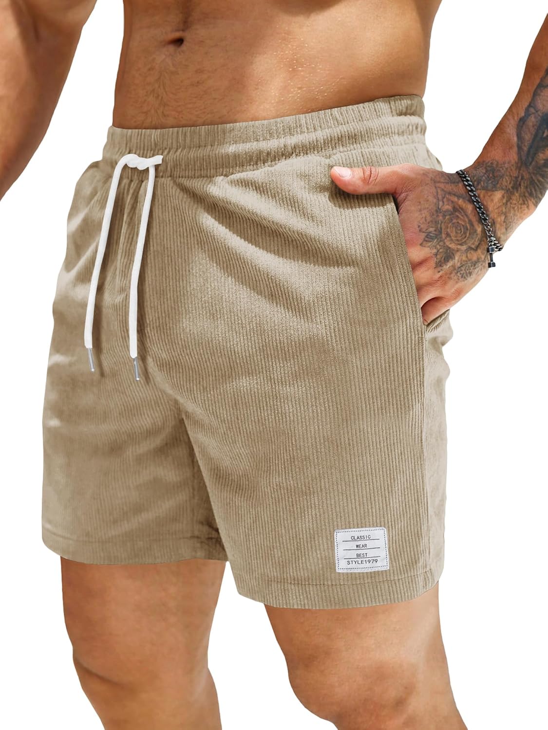JMIERR Men's Corduroy Shorts Casual Elastic Waist Drawstring Lightweight Summer Beach Shorts - Image 10