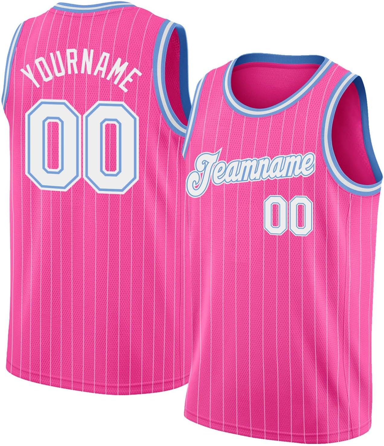 Custom Team Name Number Pink Pinstripe White-Light Blue Authentic Basketball Jersey, Personalized Uniform Basketball Shirt - Image 10