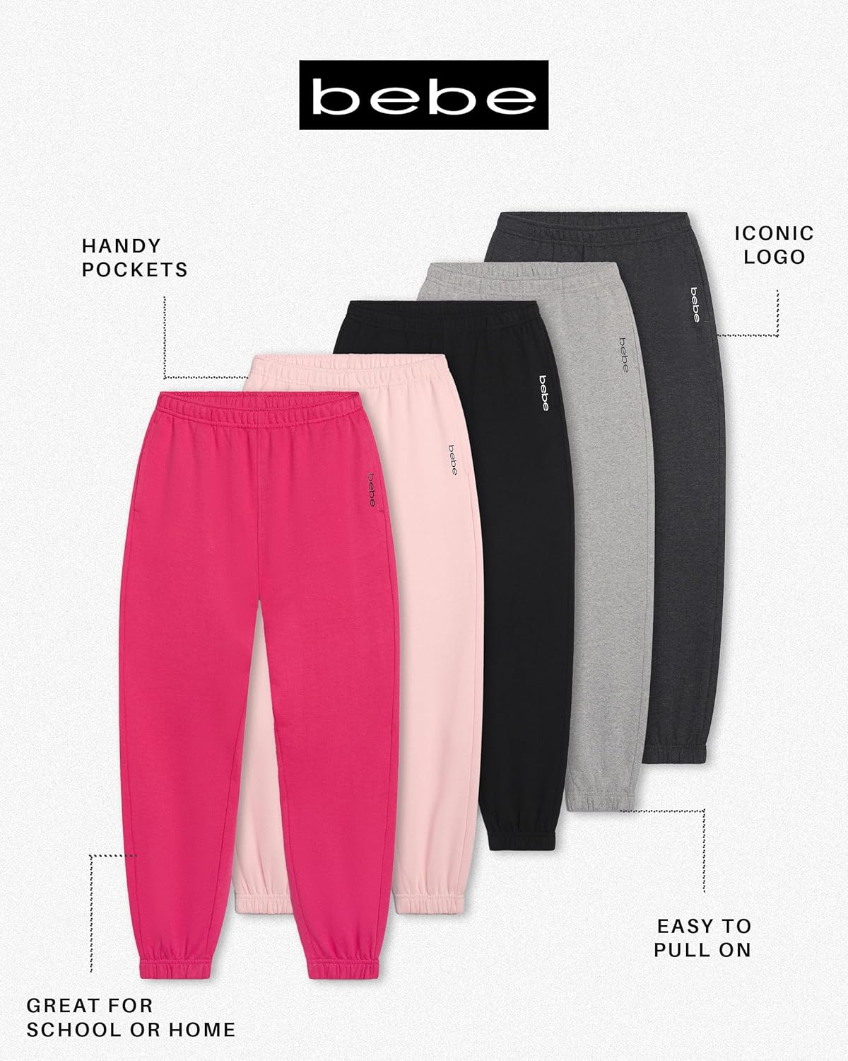 bebe Girls Sweatpants with Pockets, French Terry Joggers Loungewear, Sweat Pants for Girls - Image 2