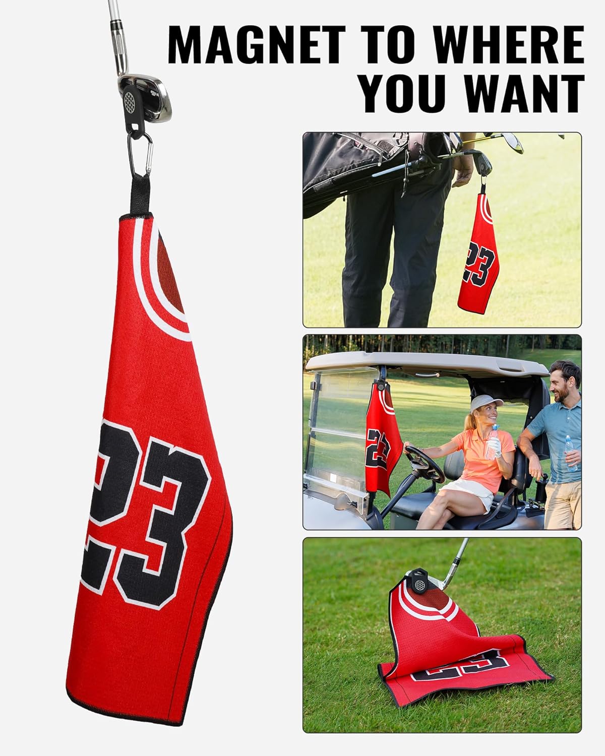 BIG TEETH Golf Towels for Golf Bags, Magnetic Golf Towel with Clip, Funny Golf Towel Basketball Jerseys Shapes, Sports Style (Red NO.23 Magnetic) - Image 4