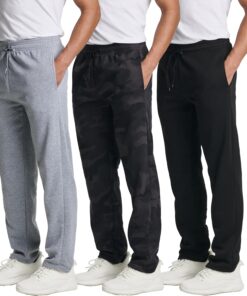 Real Essentials 3 Pack: Men's Tech Fleece Athletic Casual Open Bottom Sweatpants with Pockets (Available in Big & Tall)