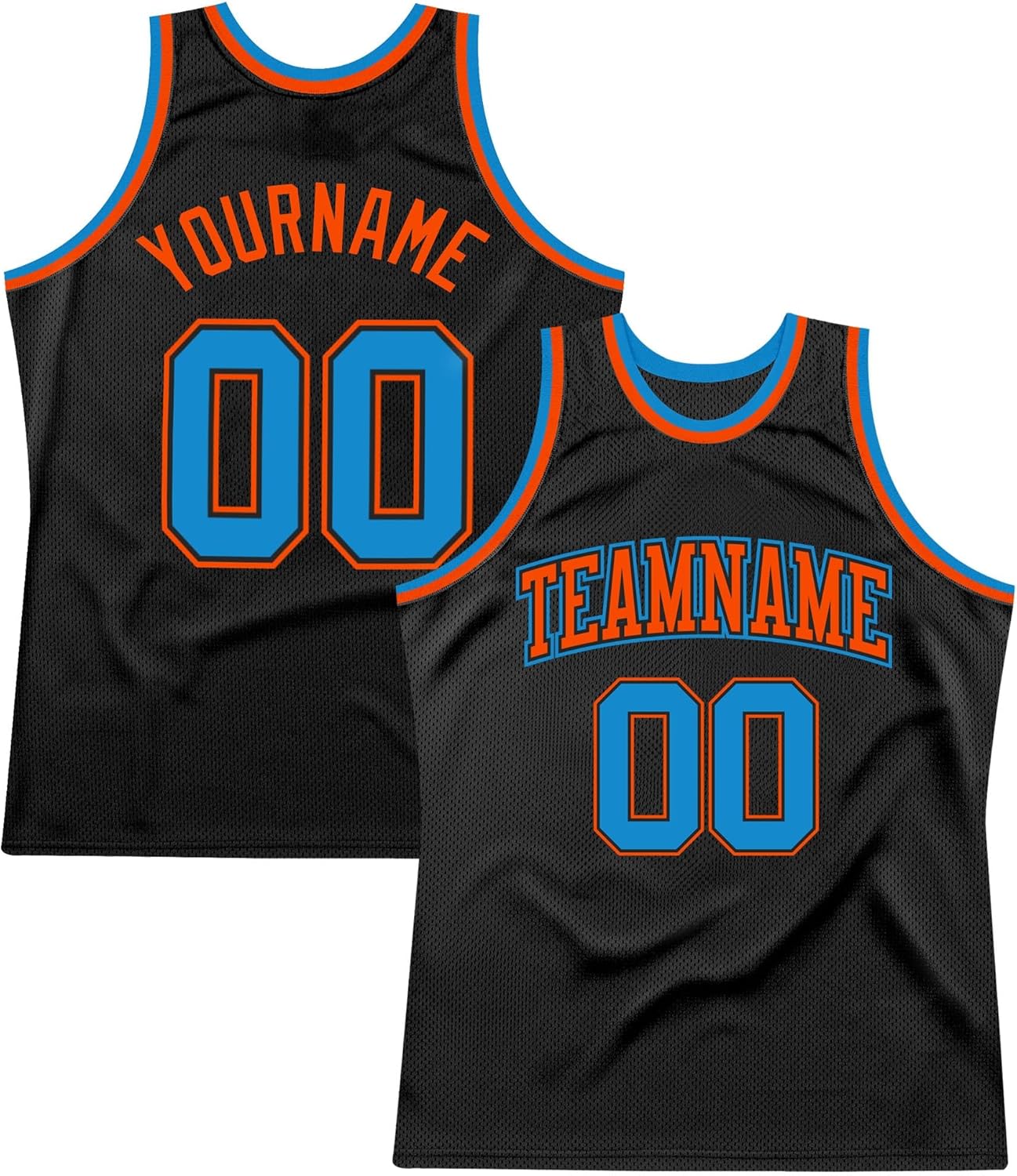 Custom Name Team Name Number Black Blue-Orange Authentic Throwback Basketball Jersey, Personalized Uniform Basketball Shirt - Image 7