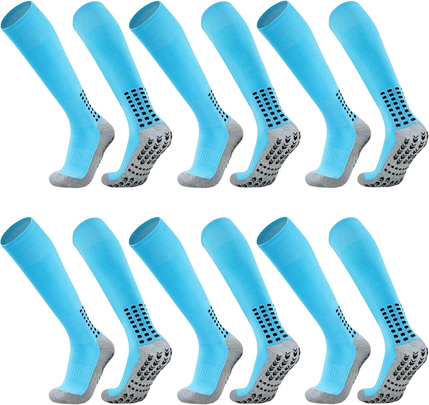 Vegove 6 Pairs Men's Cushioned Soccer Socks with Grip, Non Slip Sports Socks, Knee High Compression Basketball Stockings - Image 12