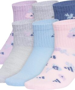 adidas Unisex Kids Quarter Ankle Socks for Boys and Girls Youth (6-Pack) Athletic Cushioned and Comfortable
