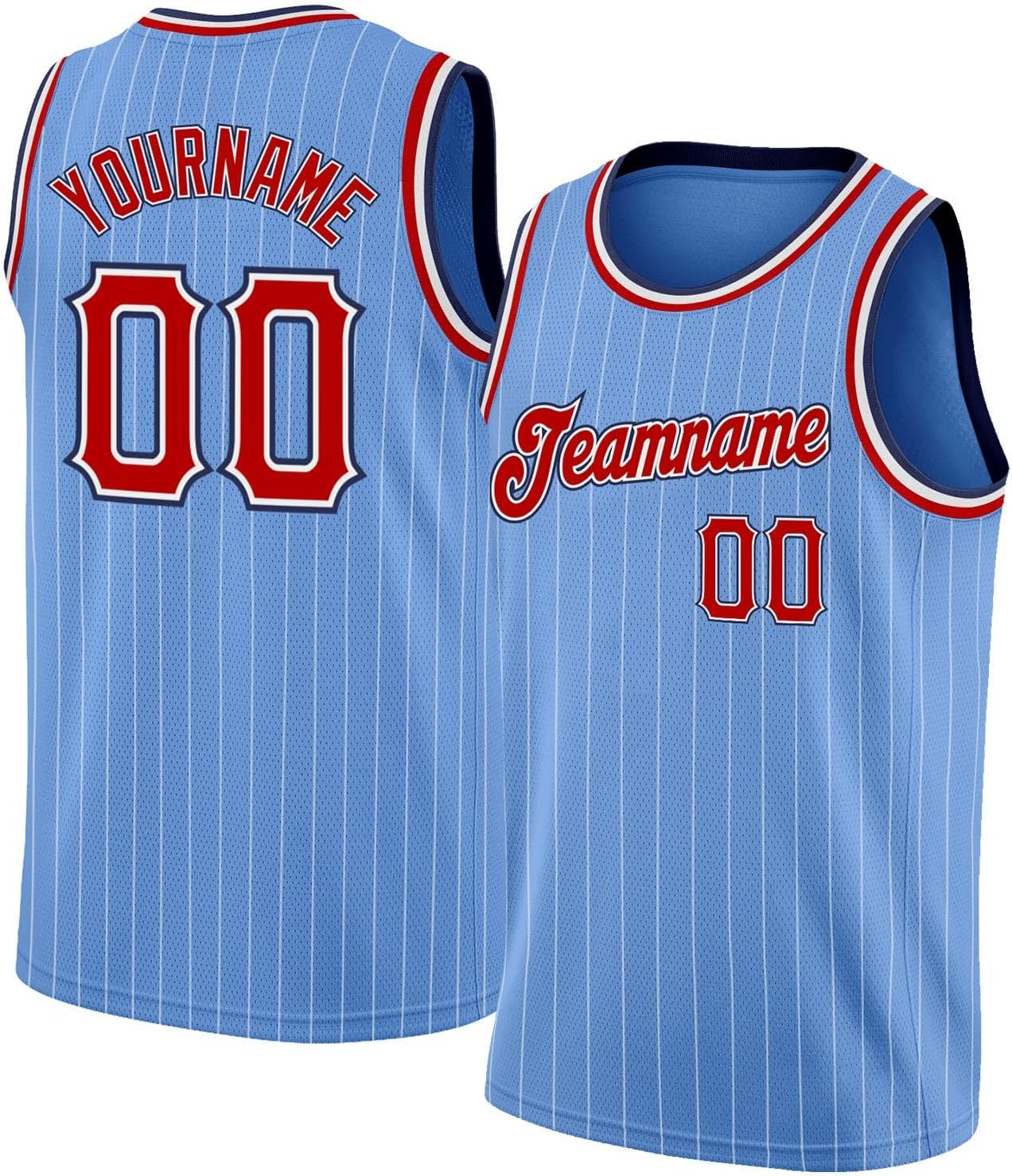 Custom Name Team Name Number Blue Pinstripe White-Red Authentic Basketball Jersey, Personalized Uniform Basketball Shirt - Image 13
