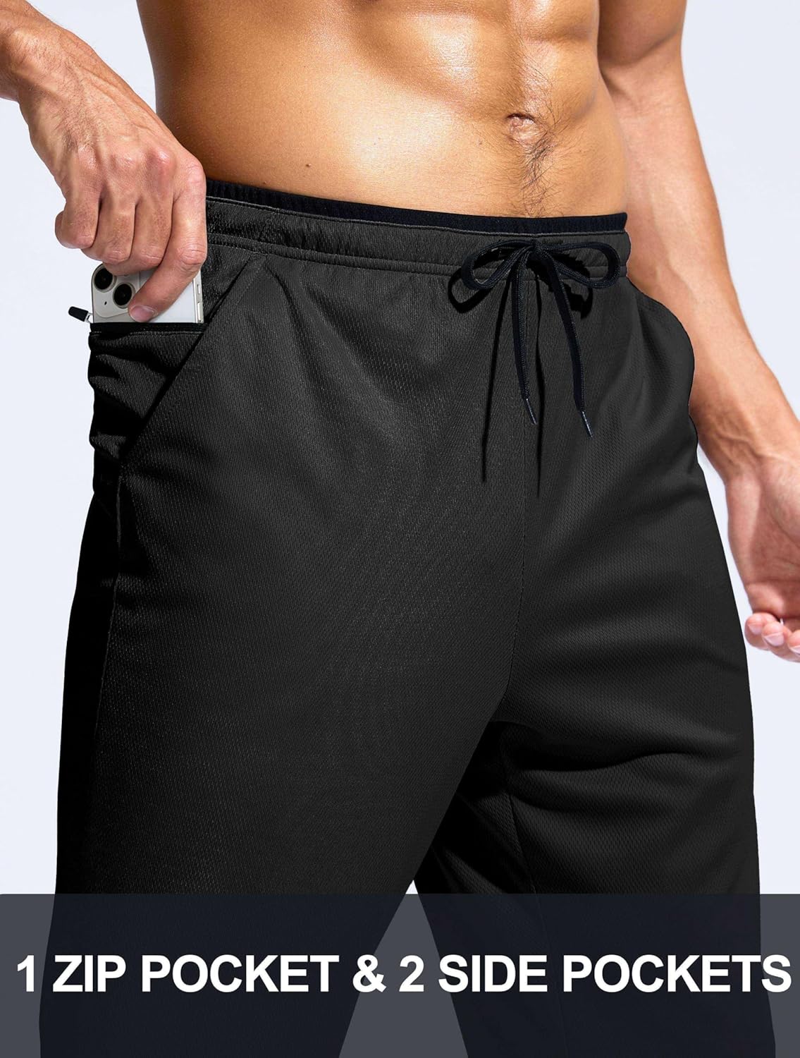 Pudolla Men's Lightweight Mesh Sweatpants Loose Fit Open Bottom Athletic Workout Gym Pants with Zipper Pockets - Image 4