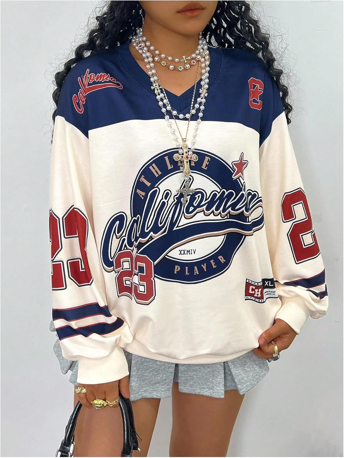 Plus Size Jersey Shirts for Women Graphic Long Sleeve V Neck Y2k Football Jersey Tops Streetwear - Image 3