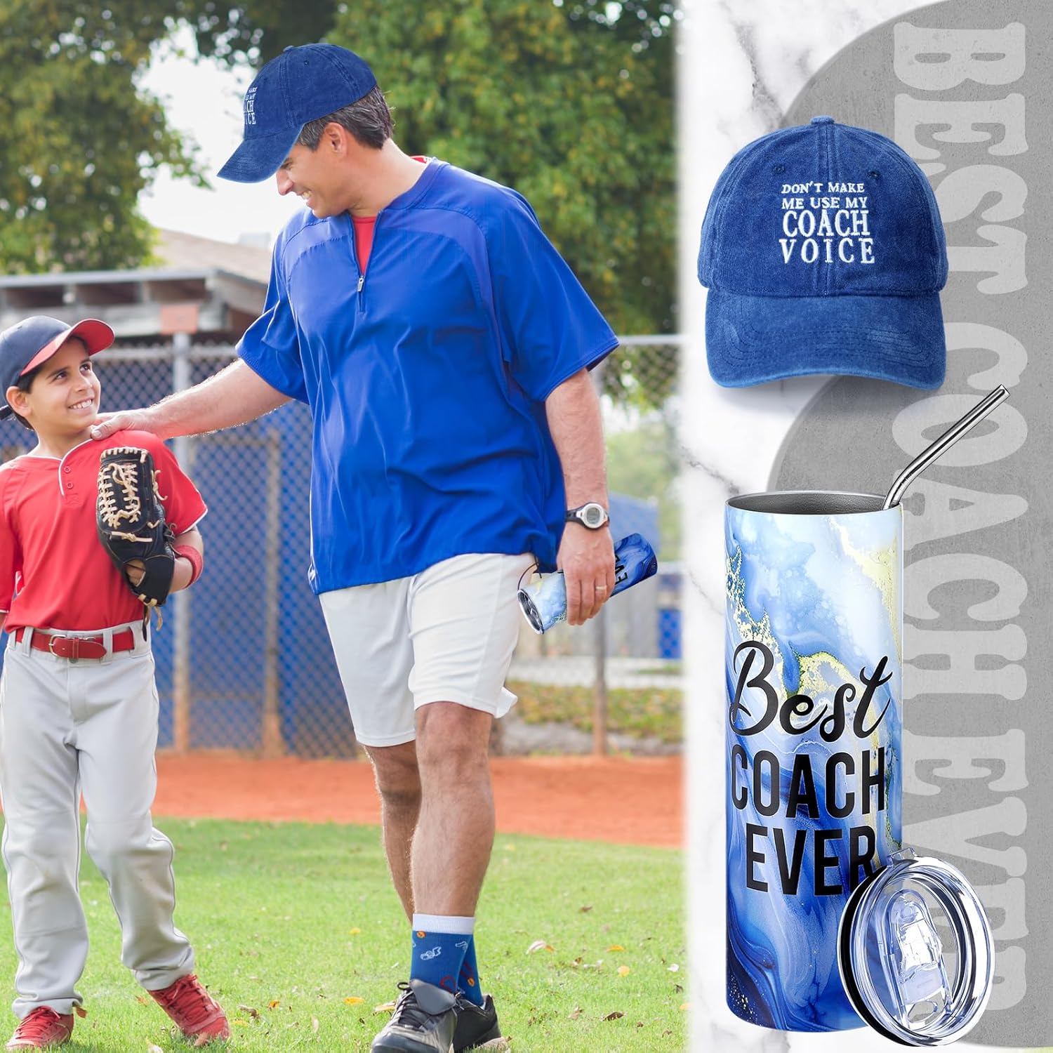 3 Pcs Coach Gift for Men Best Coach Ever Thank You Christmas Appreciation Gift Tumbler Sock Hat for Men Women Birthday Volleyball Soccer Baseball Football Basketball Tennis Swim Golf(Blue) - Image 6