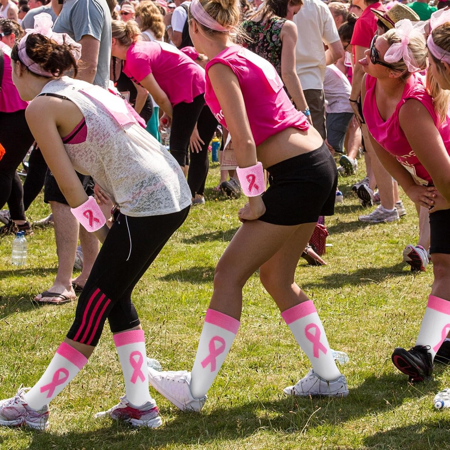 Breast Cancer Awareness Accessories Bulk Pink Ribbon Football Socks Wristbands Pins for Women Youth Events Gift - Image 5