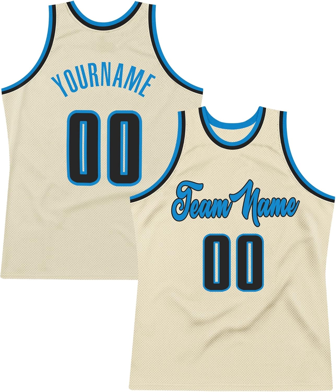 Custom Name Team Name Number Cream Black-Blue Authentic Throwback Basketball Jersey, Personalized Uniform Basketball Shirt - Image 7