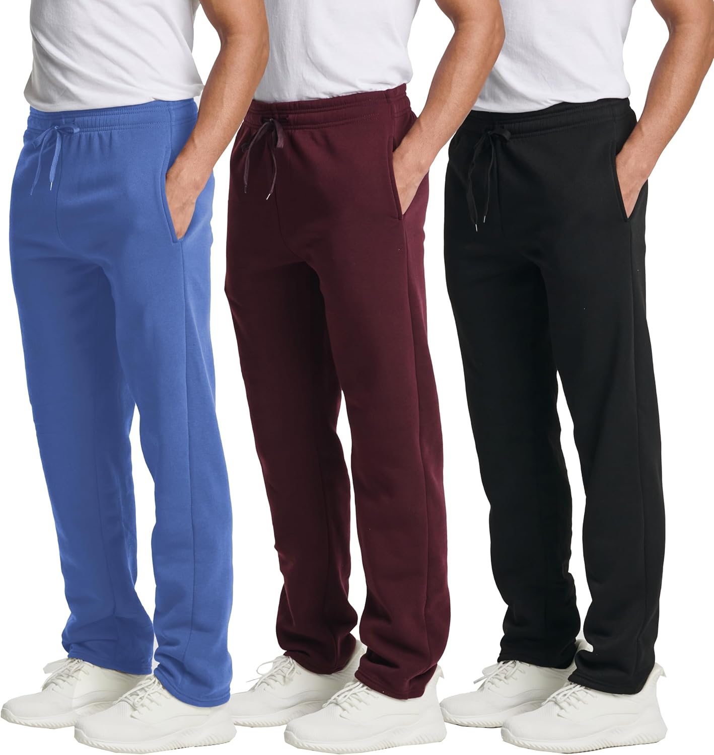 Real Essentials 3 Pack: Men's Tech Fleece Athletic Casual Open Bottom Sweatpants with Pockets (Available in Big & Tall) - Image 9