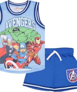 Marvel Avengers, Spider-Man Boys Basketball Jersey & Shorts Matching Set, 2-Piece Superhero Sports Outfit for Kids