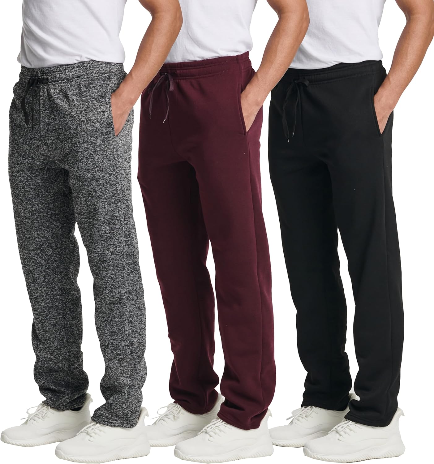 Real Essentials 3 Pack: Men's Tech Fleece Athletic Casual Open Bottom Sweatpants with Pockets (Available in Big & Tall) - Image 10