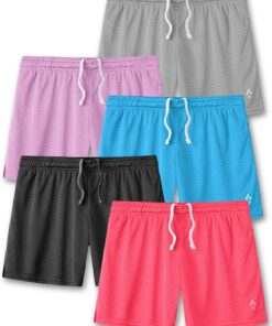 Liberty Imports 5-Pack Women's Athletic Mesh Shorts 5" Inseam, Ladies Loose Pull-On Shorts with Zipper Pockets