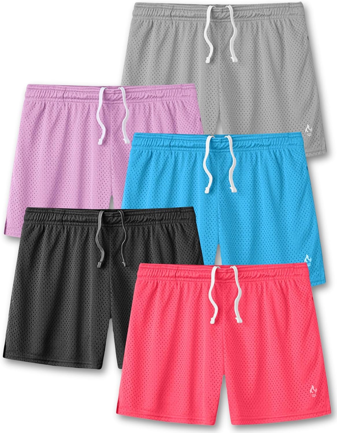 Liberty Imports 5-Pack Women's Athletic Mesh Shorts 5" Inseam, Ladies Loose Pull-On Shorts with Zipper Pockets