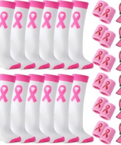 Breast Cancer Awareness Accessories Bulk Pink Ribbon Football Socks Wristbands Pins for Women Youth Events Gift