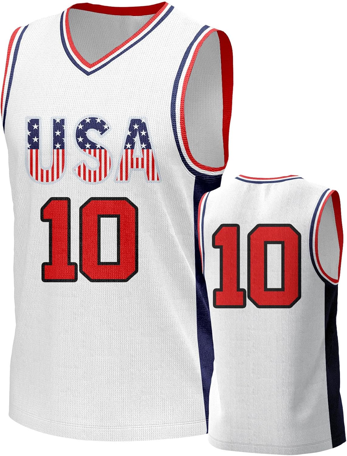 Men's USA Basketball Jersey White Black Tank Number America Flag Basketball Uniform Red White Blue Top for Sports Training - Image 7