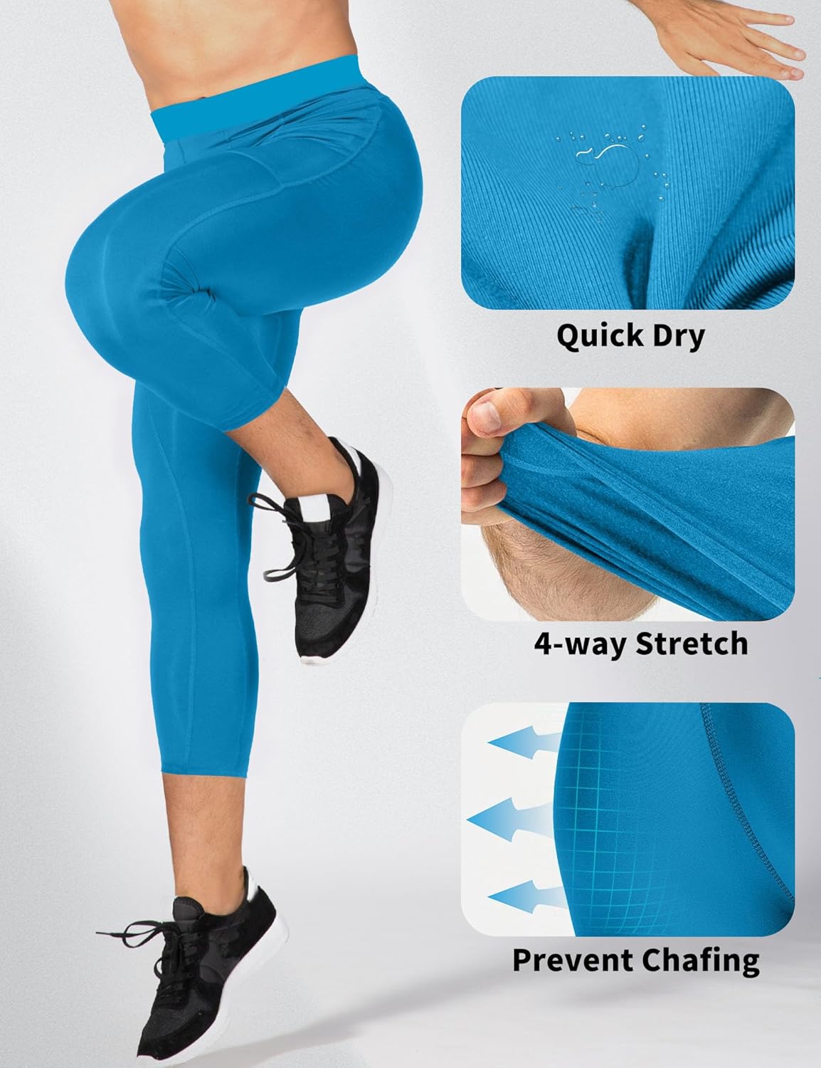SPVISE Men's 3/4 Compression Pants Athletic Capri Leggings Dry Fit Running Tights with Pocket Basketball Sports Gym Baselayer - Image 4