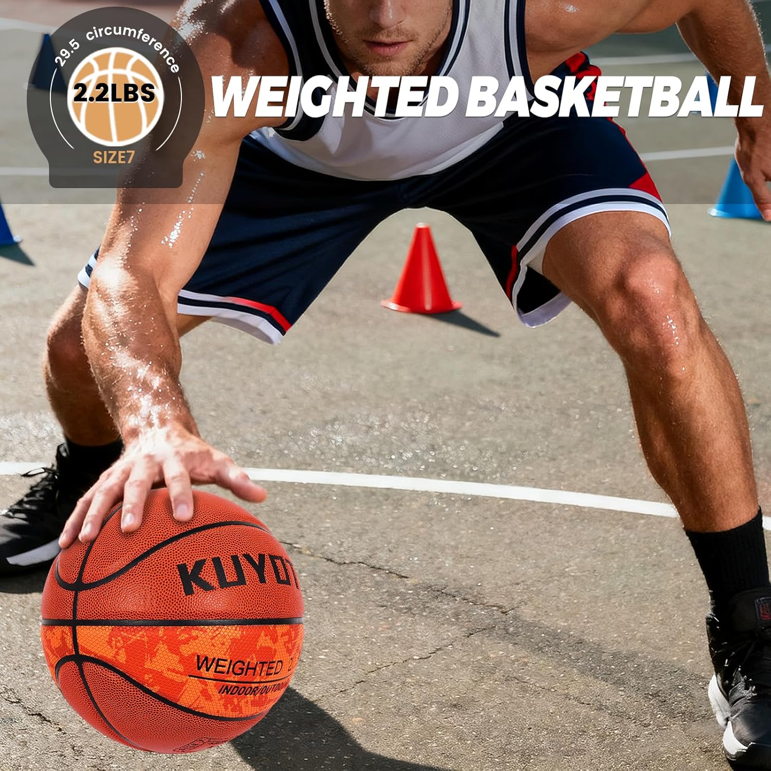 KUYOTQ 2.2LBS Weighted Heavy Size 7 29.5" Basketball Training Equipment Basketball Composite Leather Indoor Outdoor for Adult Youth Improving Ball Handling Dribbling Passing Skill (Deflated) - Image 3