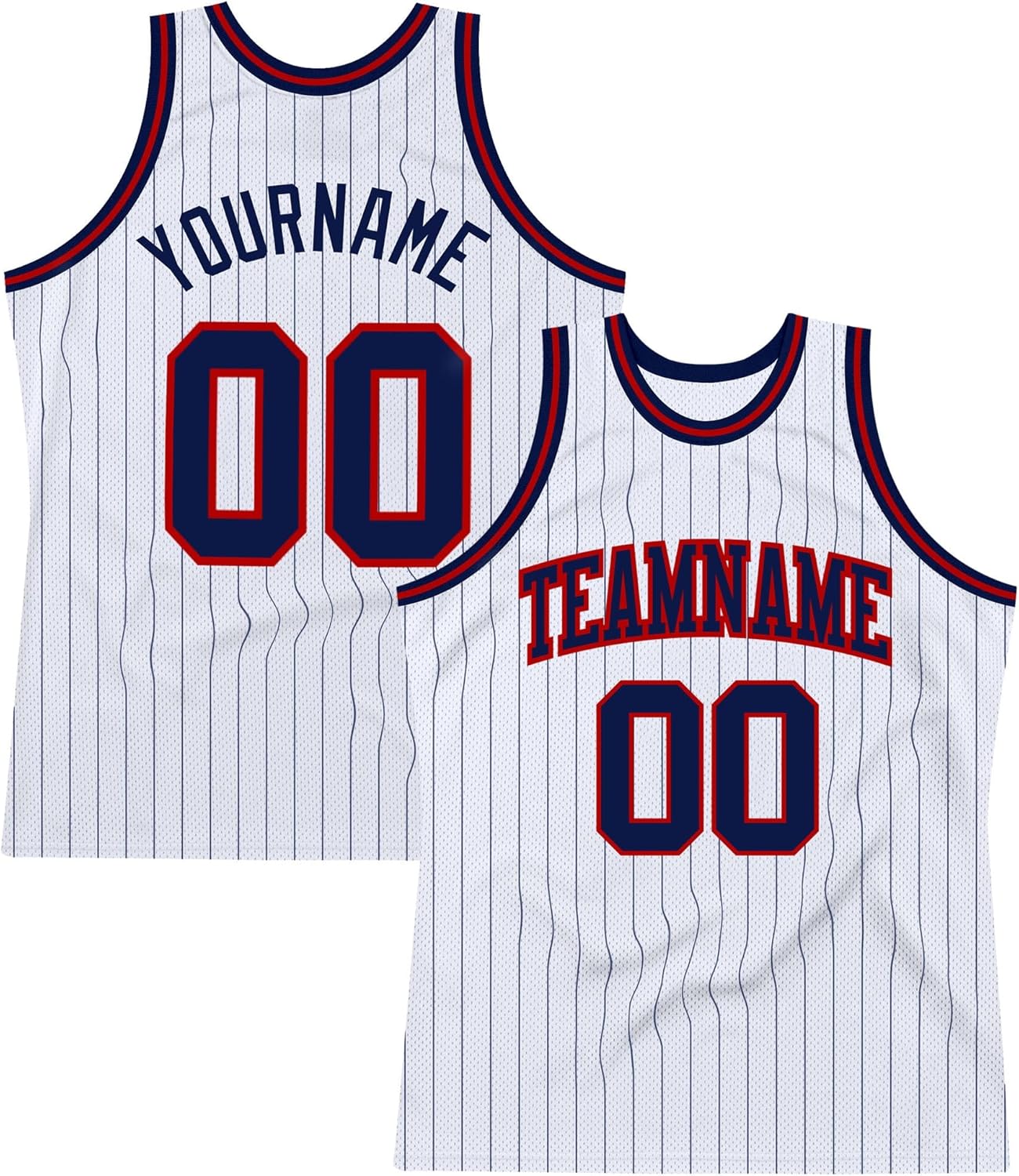 Custom Name Team Name Number White Orange Pinstripe Orange-Navy Authentic Basketball Jersey, Personalized Basketball Jersey - Image 24