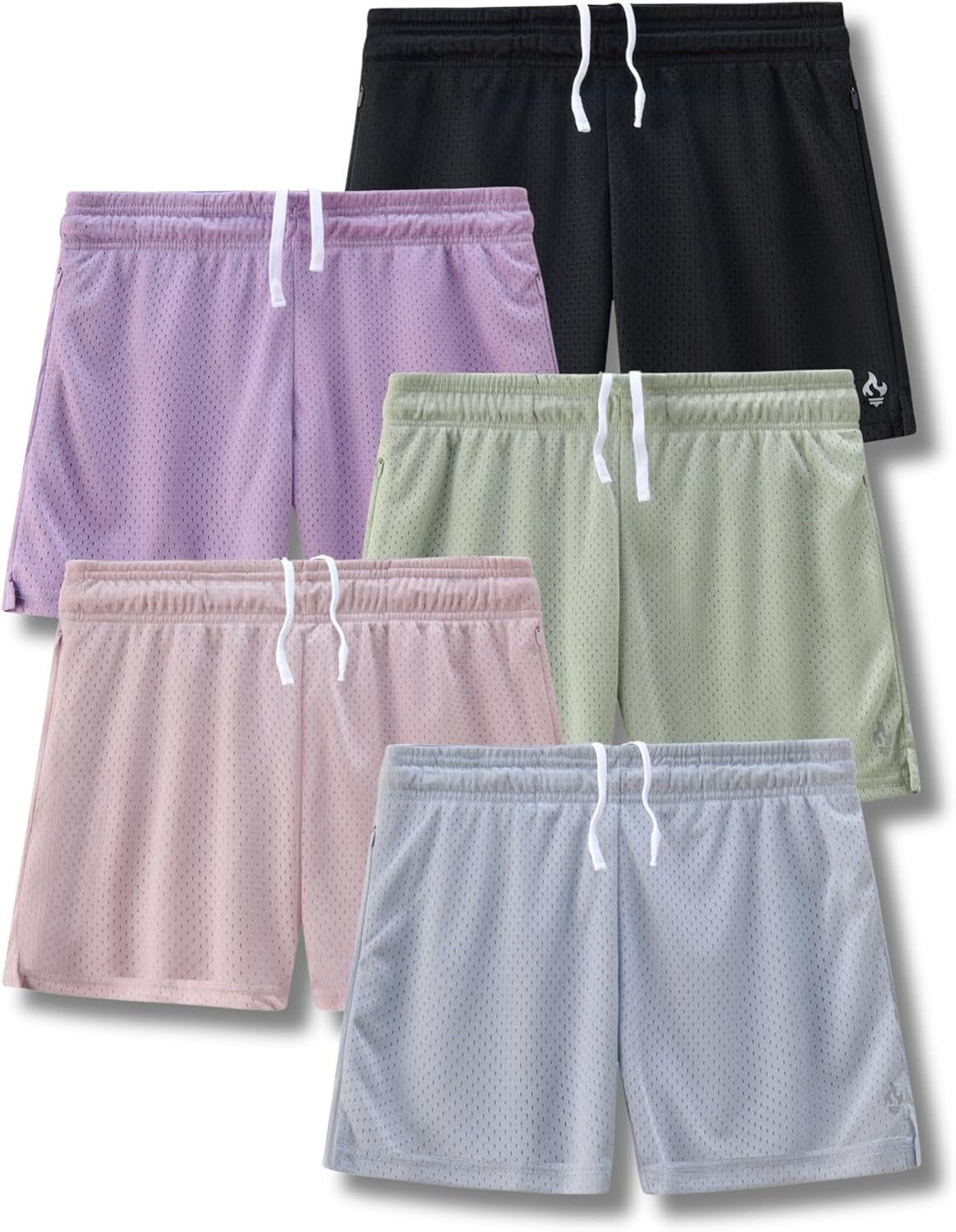 Liberty Imports 5-Pack Women's Athletic Mesh Shorts 5" Inseam, Ladies Loose Pull-On Shorts with Zipper Pockets - Image 7