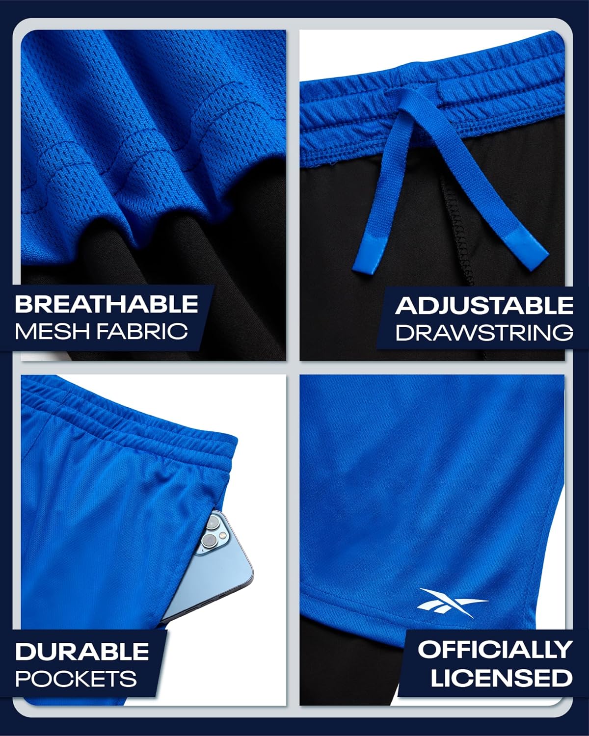 Reebok Boys Basketball Shorts with Leggings - 2-in-1 Boys Athletic Shorts with Inner Compression Pants, Drawstring & Pockets - Image 3