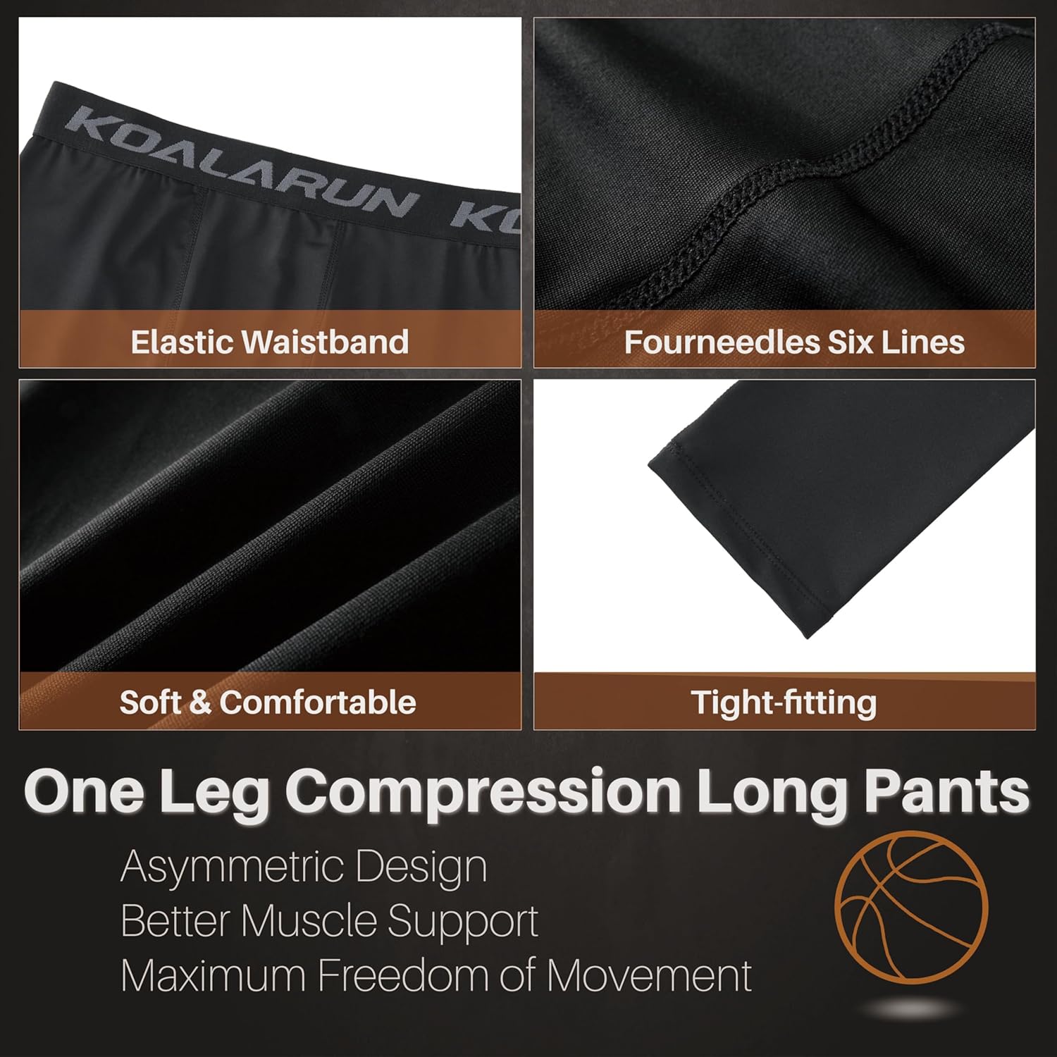 One Leg Compression Tights Full Length for Basketball Single Leg Long Pants Sports Base Layer Leggings 1-2 Pack - Image 3