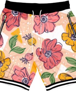 Mens Floral Print Basketball Shorts Lightweight Mesh Gym Shorts Graphic Sports Athletic Drawstring Short