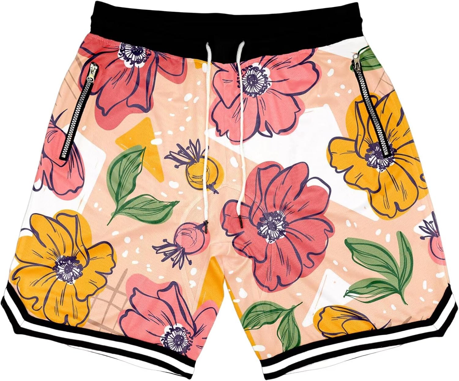 Mens Floral Print Basketball Shorts Lightweight Mesh Gym Shorts Graphic Sports Athletic Drawstring Short