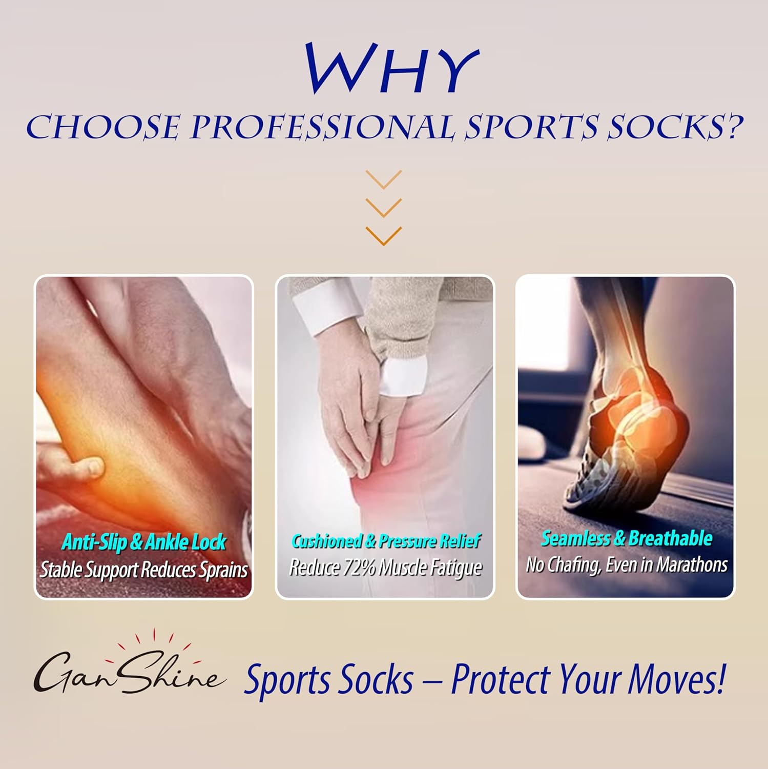 Performance Sports Socks 5-Pack - Shock-Absorbing Anti-Slip Ankle Socks with Breathable Cotton Blend for Running, Gym, Basketball & Daily Wear - Image 6