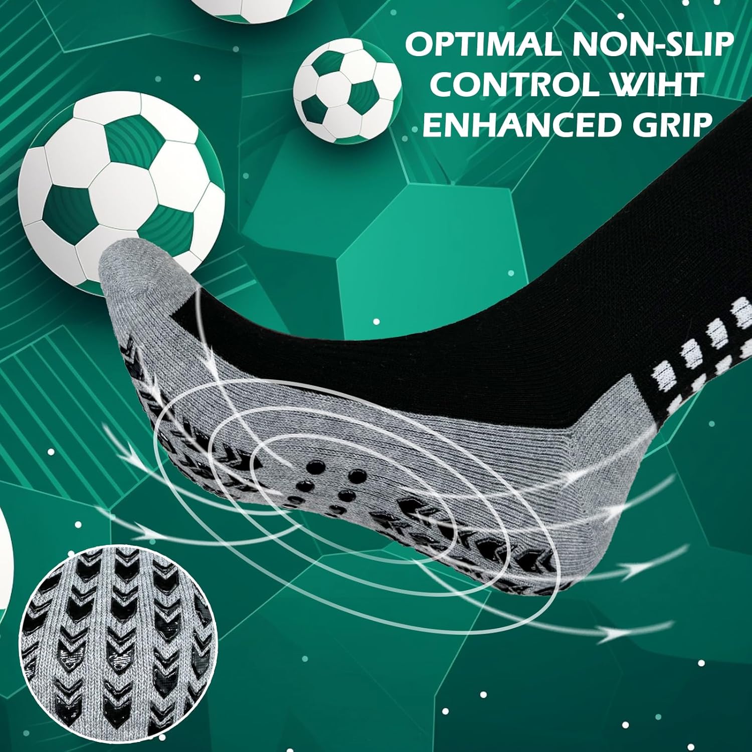 Vegove 6 Pairs Men's Cushioned Soccer Socks with Grip, Non Slip Sports Socks, Knee High Compression Basketball Stockings - Image 5