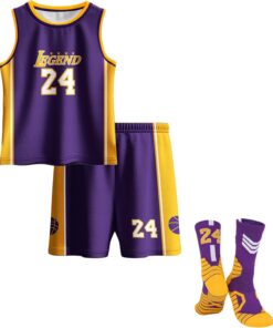 Kids Basketball Jerseys #24 Mesh Sleeveless Tank Top Shorts Socks for Boys Girls 3PC Athletic Training Uniforms