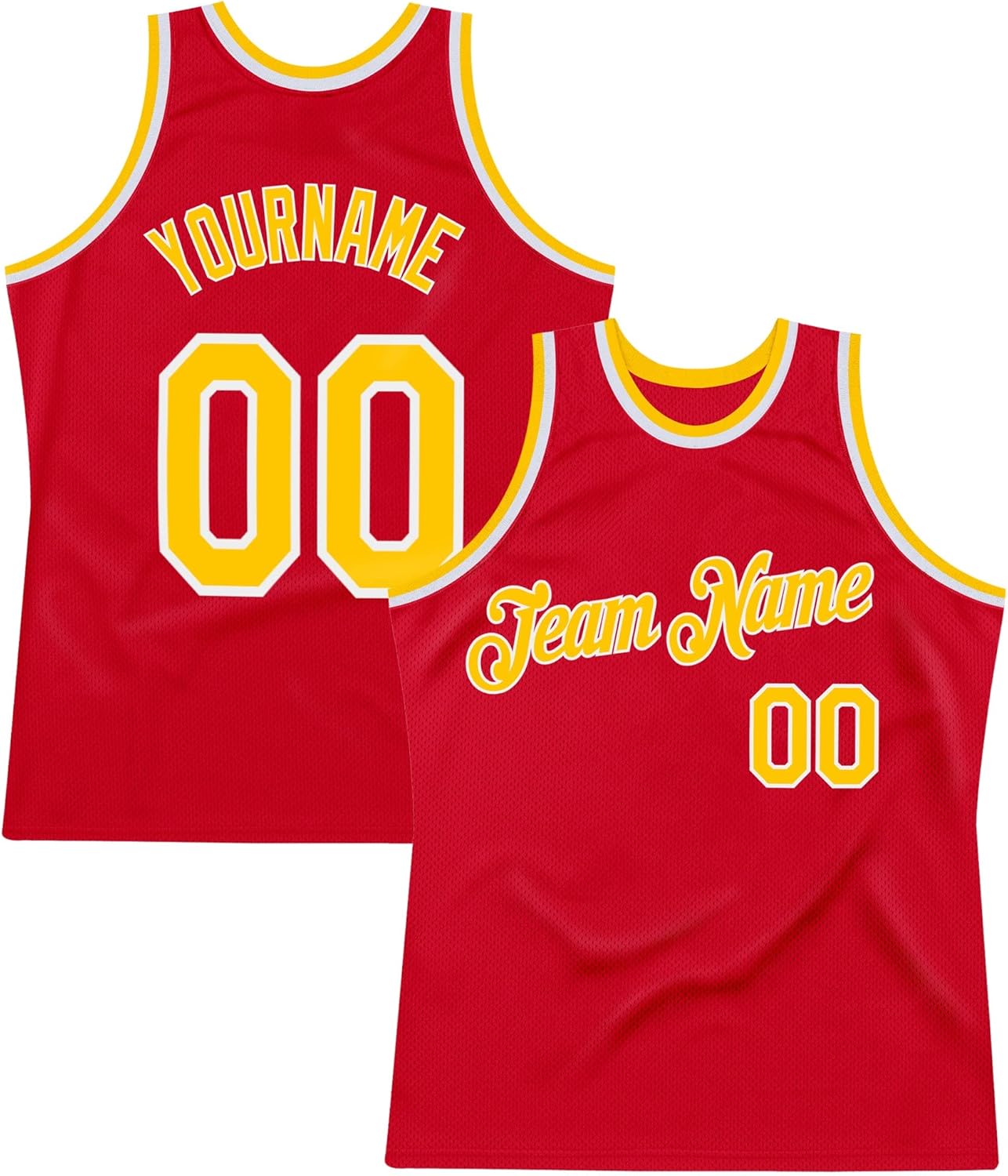 Custom Name Team Name Number Red Gold-White Authentic Throwback Basketball Jersey, Personalized Uniform Basketball Shirt - Image 7
