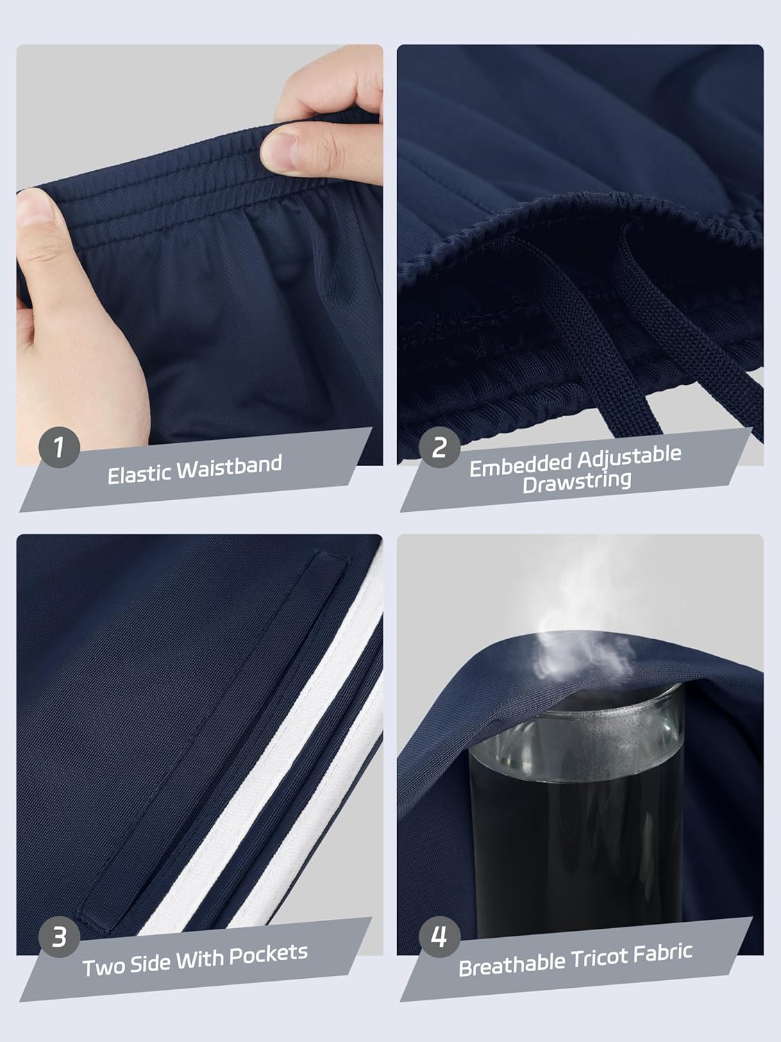 4 Pack Boys Lightweight Sweatpants, Tricot Sweat Pants for Boys Athletic Open Bottom Pants with Pockets & Drawstring - Image 3