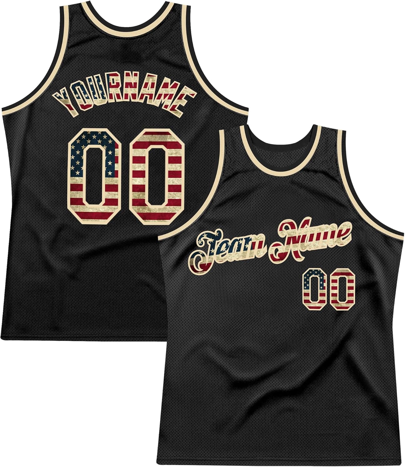 Custom Black Vintage USA Flag Crimson-Cream Gradient Fashion Basketball Jersey - Image 8