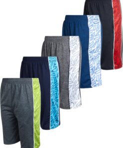 Mad Game Boys Athletic Shorts - 5 Pack Athletic Performance Mesh Running Basketball Shorts for Boys with Pockets (Sizes 8-18)