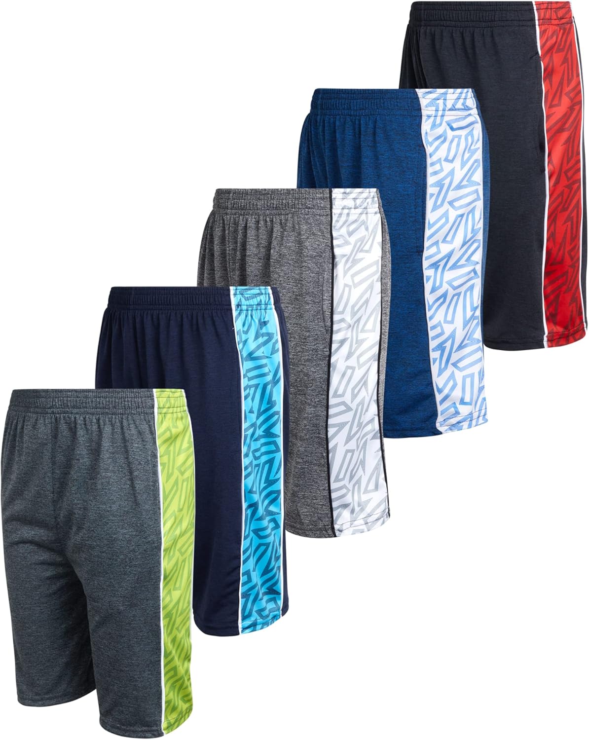 Mad Game Boys Athletic Shorts - 5 Pack Athletic Performance Mesh Running Basketball Shorts for Boys with Pockets (Sizes 8-18)