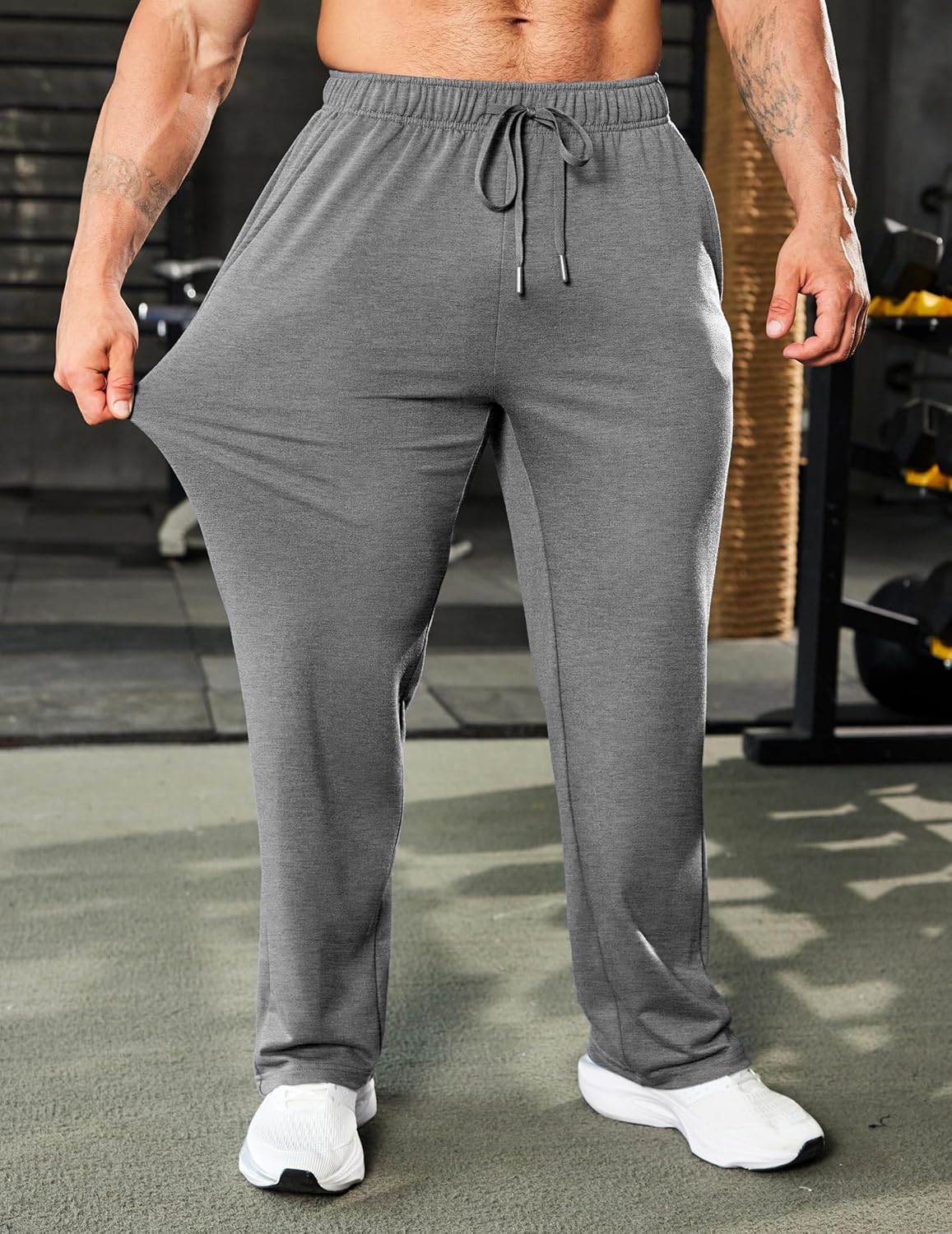 PINSPARK Men's Sweatpants Open Bottom Athletic Jogger Sweatpants Uncuffed Baggy Sweat Pants Cotton Lounge Pants with Pockets - Image 4