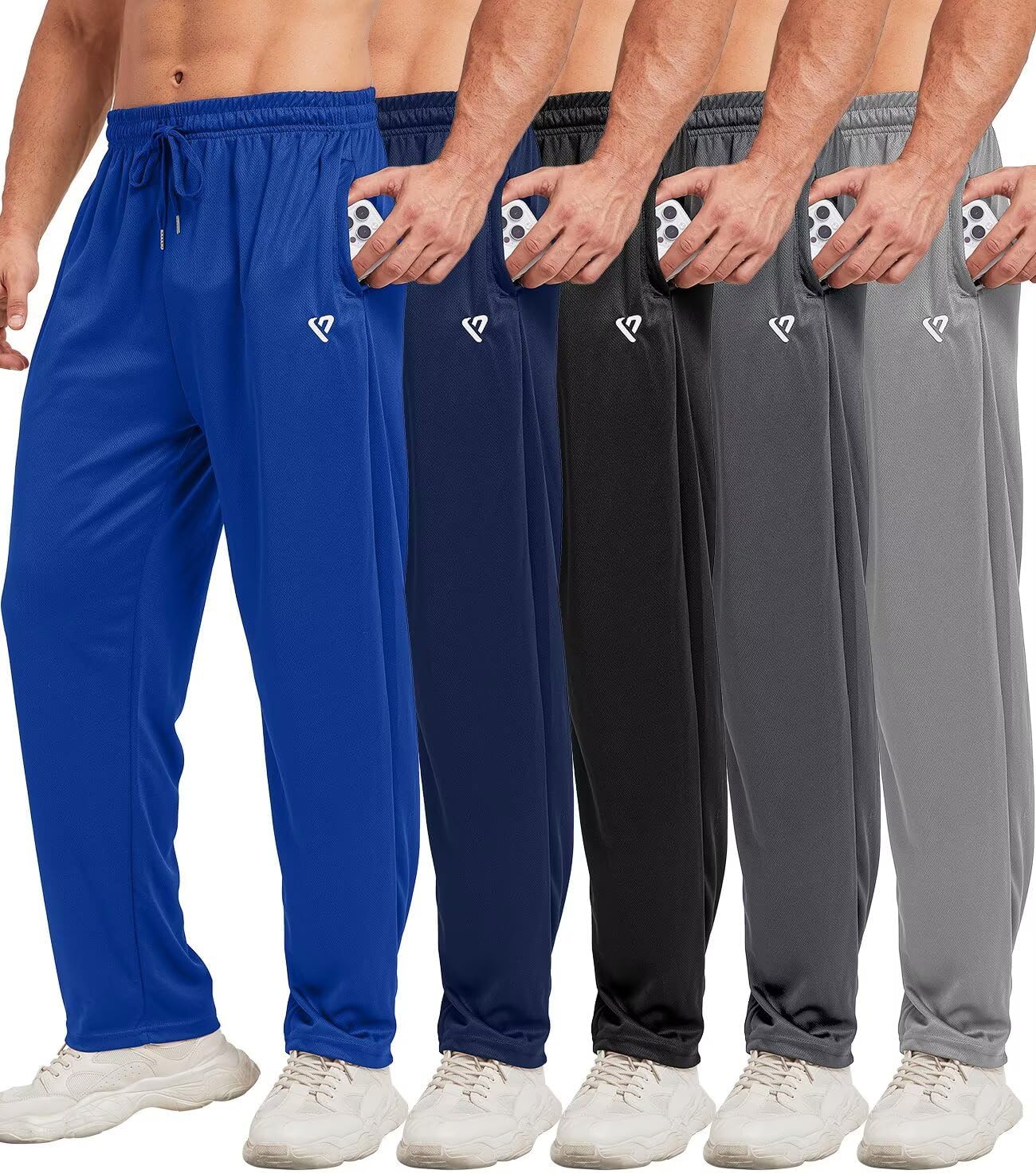 5 Pack Mens Sweatpants Open Bottom Joggers for Men with Zip Pockets Loose Fit Mesh Athletic Pants for Running,Casual - Image 8