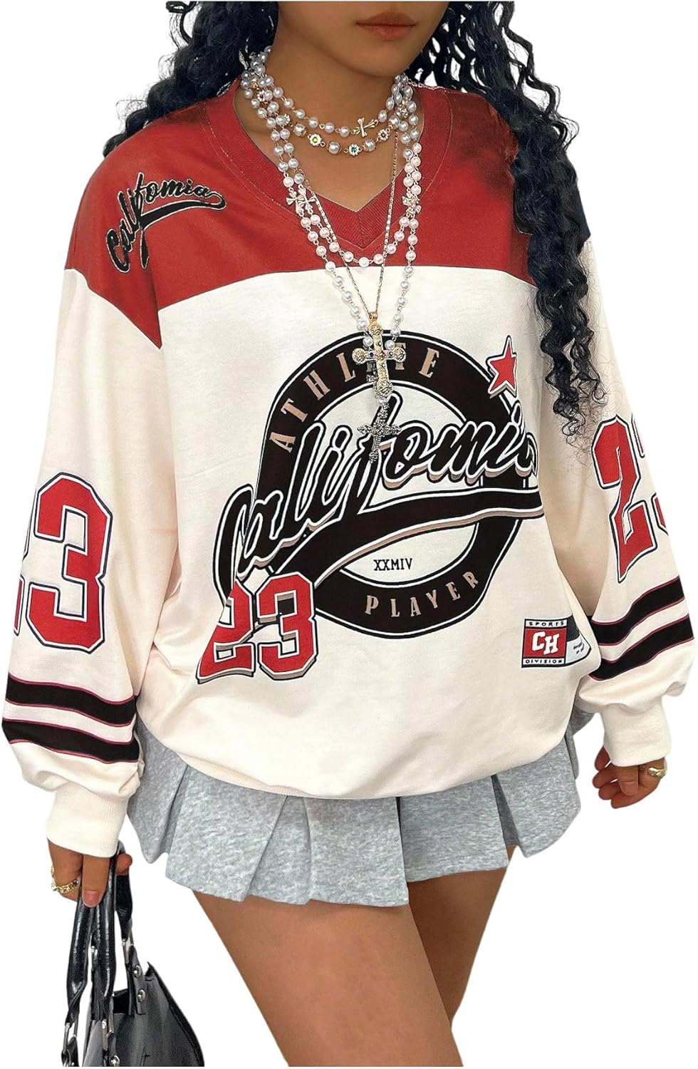 Plus Size Jersey Shirts for Women Graphic Long Sleeve V Neck Y2k Football Jersey Tops Streetwear - Image 5