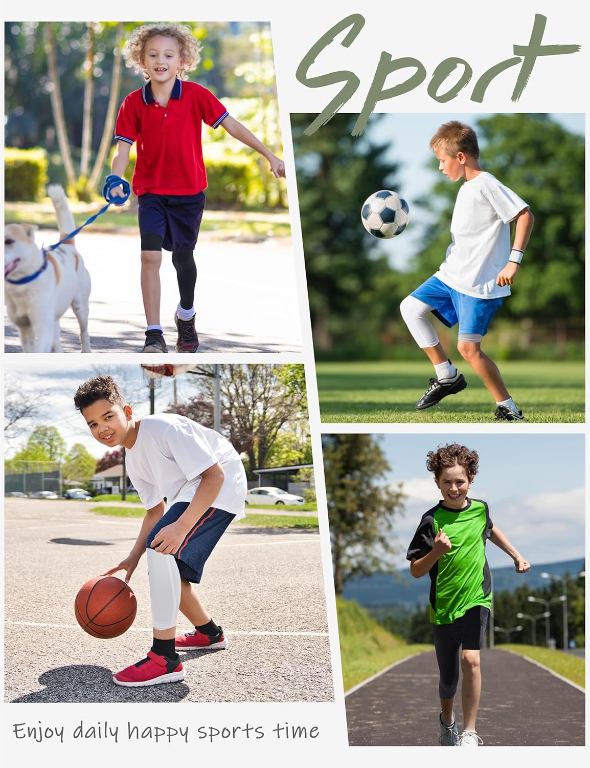 Boys Compression One Leg 3/4 Tights, Youth Single Leggings for Basketball Running, Kids Athletic Pants Capri with Pockets - Image 6