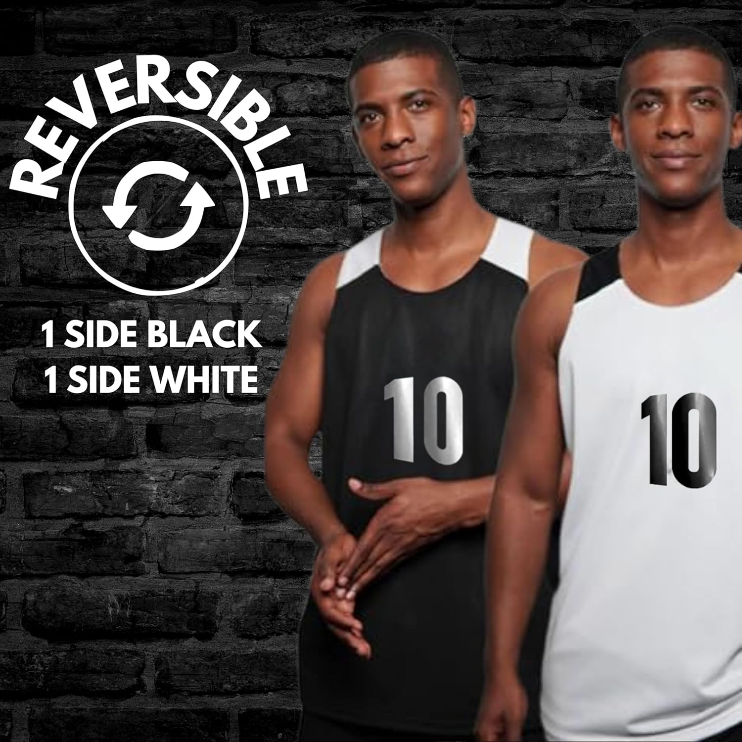 Reversible Basketball Jersey for Men with Number | Individual Jersey for Games or Scrimmage | Black/White - Image 2