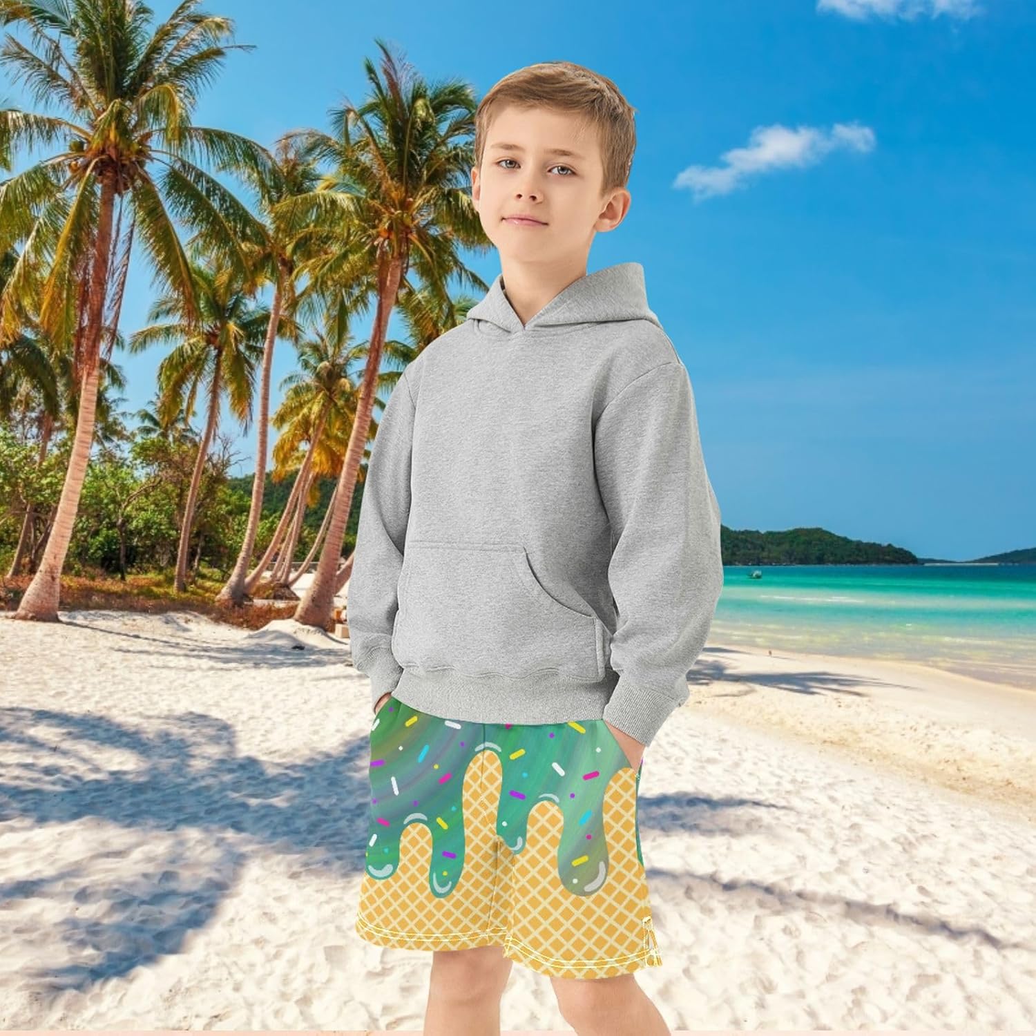 Boys Athletic Shorts Basketball Shorts Ice Cream Hiking Gym Shorts with Pocket for Outdoor Activity 7-15Y - Image 4