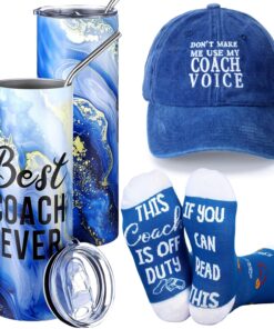 3 Pcs Coach Gift for Men Best Coach Ever Thank You Christmas Appreciation Gift Tumbler Sock Hat for Men Women Birthday Volleyball Soccer Baseball Football Basketball Tennis Swim Golf(Blue)